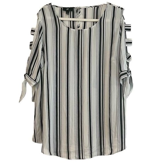 IZ Byer Striped Cold Shoulder Blouse Large - Picture 1 of 13